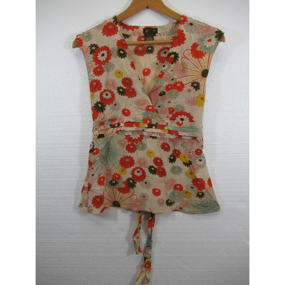 Y2K Fei Anthropologie Silk Top Women 8 Floral Empire Waist Sleeveless Blouse